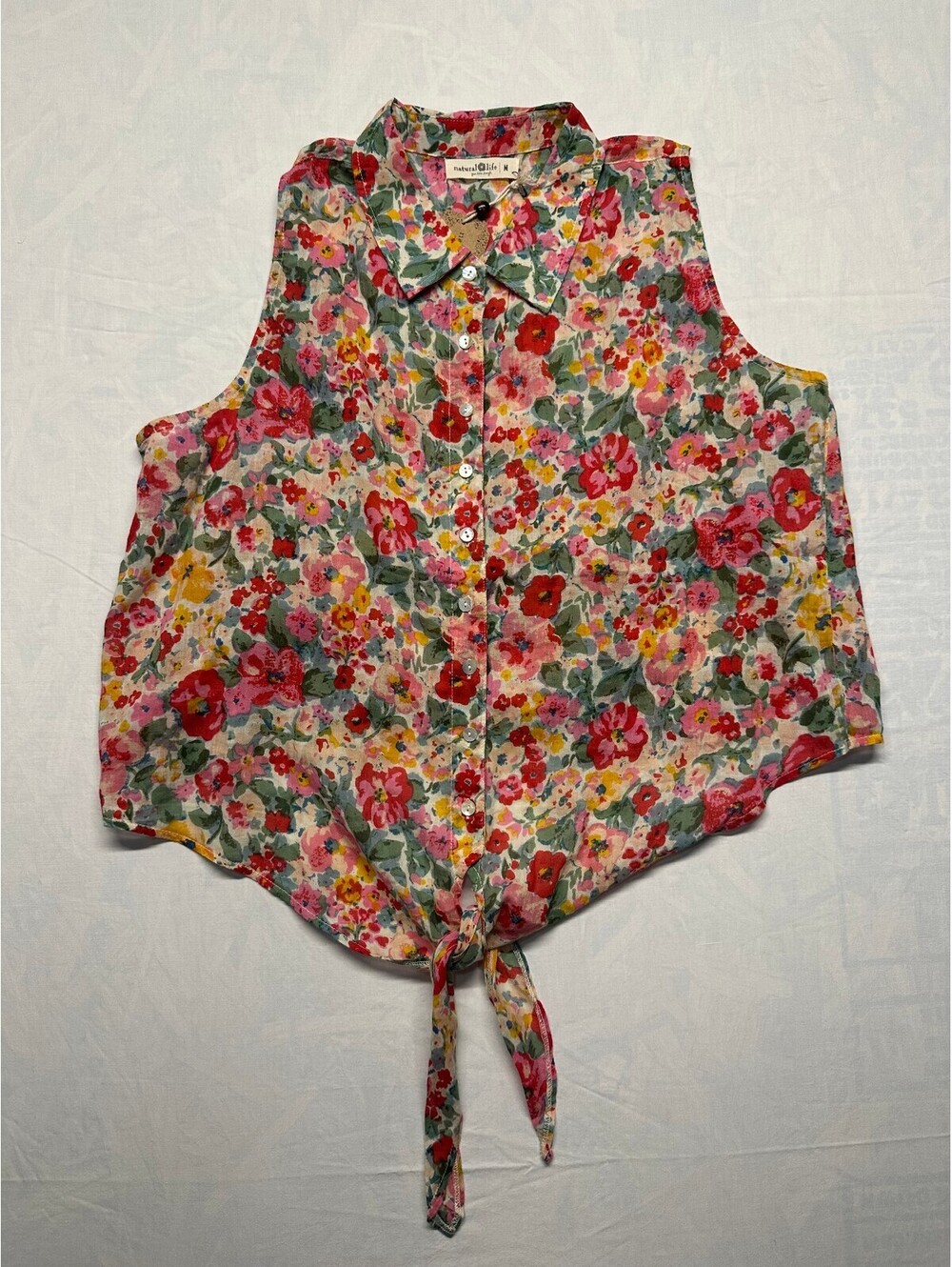 Natural Life Floral Boho Sleeveless Tie-Front Button Down Top - NWT Size M